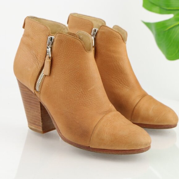 Rag Bone Womens Margo Boot Size 40 9 Golden Tan Leather Block Heel Bootie Italy - Picture 1 of 12